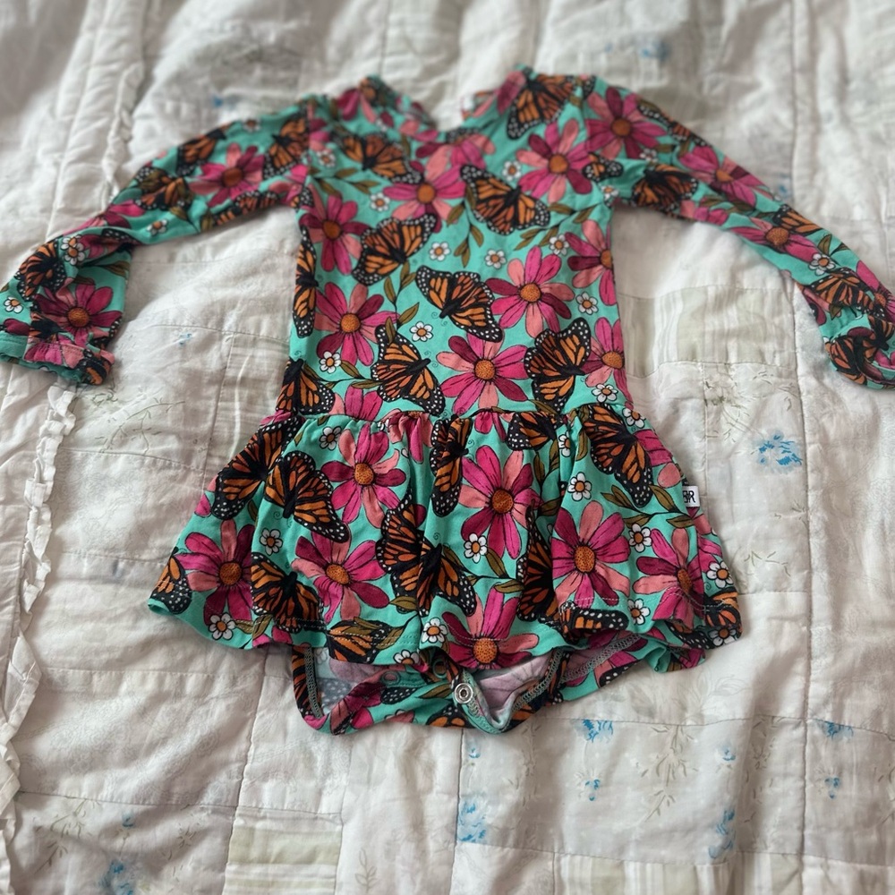 Bums and Roses Floral Butterfly 6-12 months One Piece w/headband
